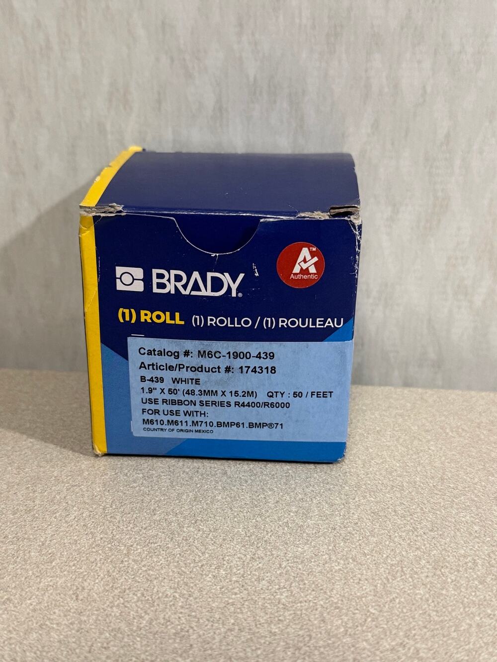 Brady M6C-1900-439 Multi-Purpose Vinyl Label Tape 1.9in x 50ft White B-439